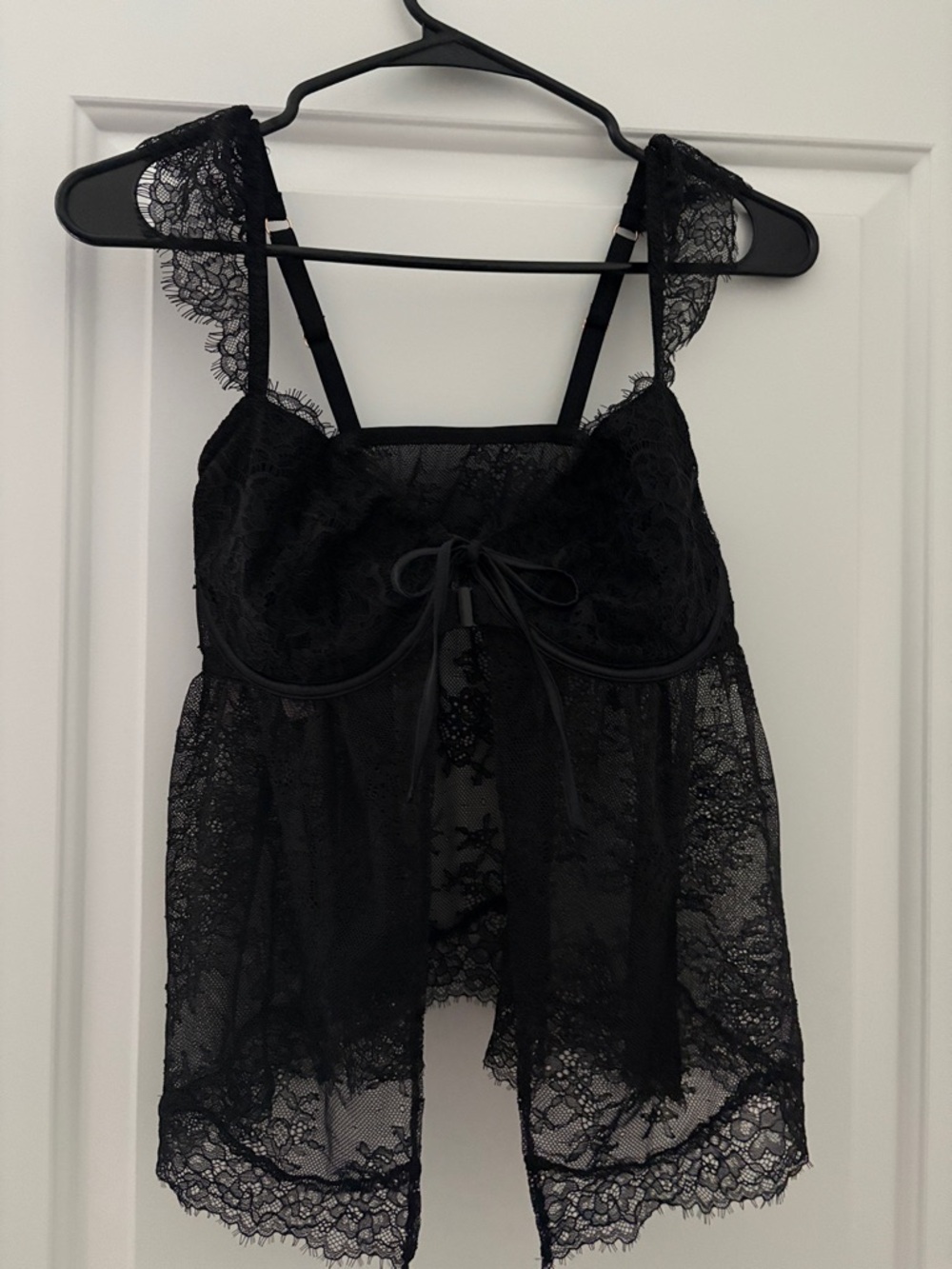 Victoria's Secret Black Sheer Lace Babydoll Chemise